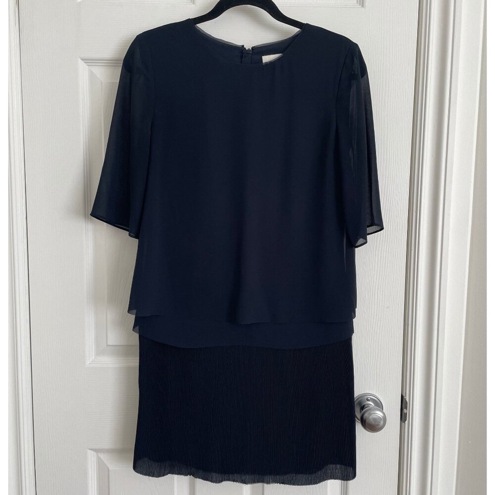 Reiss Navy Pleated Short Sleeve Chiffon Dress Size 2